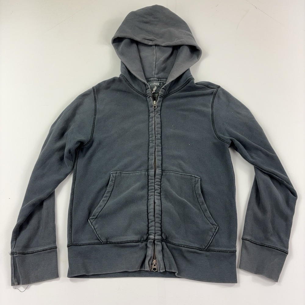 J.Crew Hoodie Mens XS Gray Full Zip Vintage Fleece Lined Kangaroo Pockets Top